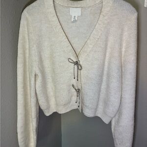 H&M Cream Cardigan with Ribbon Accents